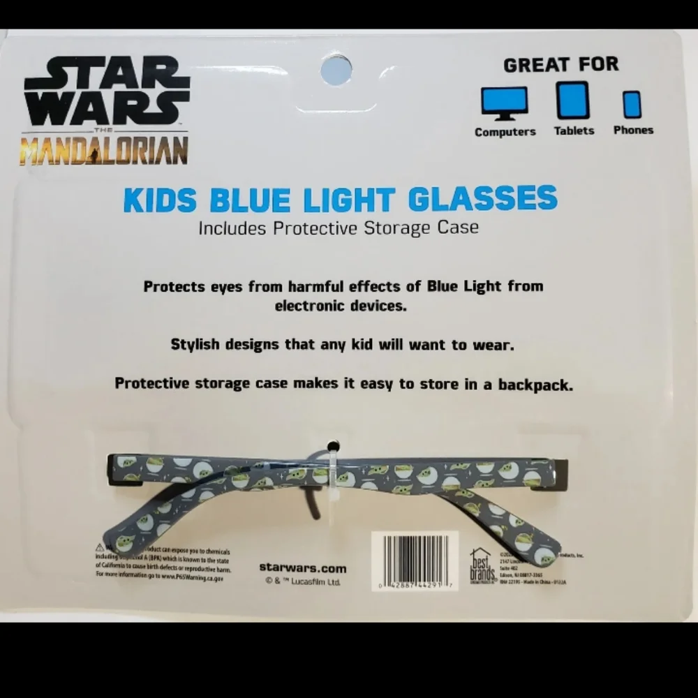 🆕Disney Star Wars Mandalorian Kids Blue Light Glasses with Protective Case